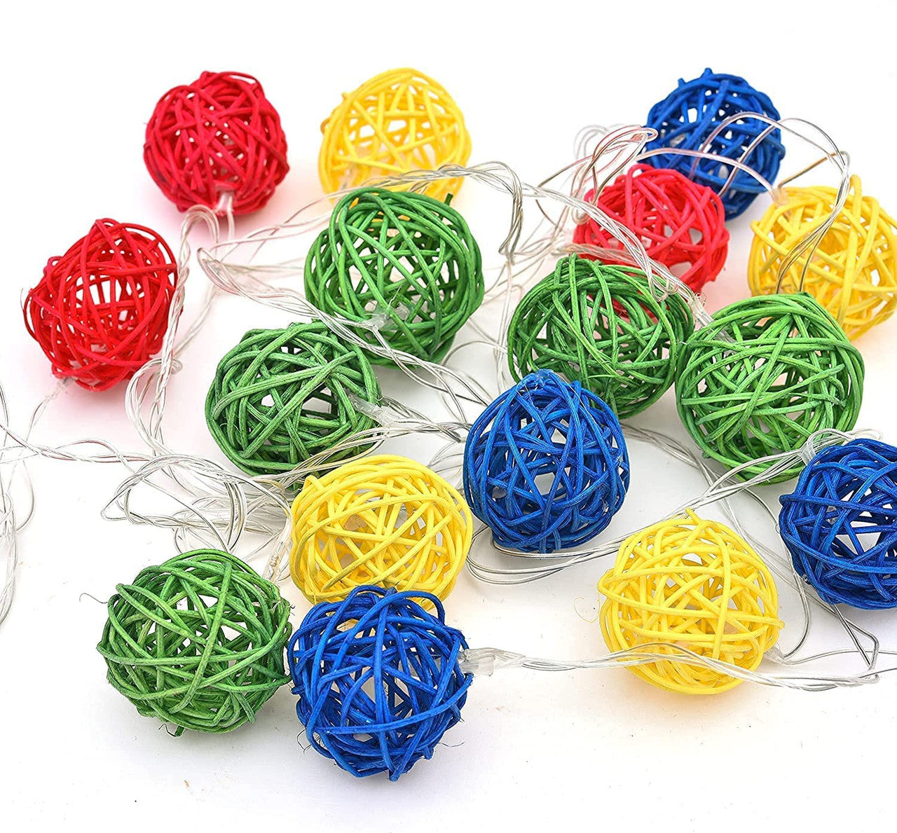 1 Set of Multi Coloured 5cm Rattan Cane 20 Ball Battery Powered 3m String Lights Christmas Gift Home Wedding Party Bedroom Decoration Table Centrepiece - Image 3