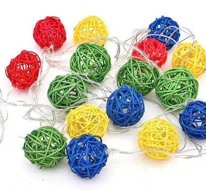 1 Set of Multi Coloured 5cm Rattan Cane 20 Ball Battery Powered 3m String Lights Christmas Gift Home Wedding Party Bedroom Decoration Table Centrepiece - Image 3