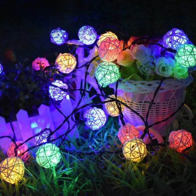 1 Set of Multi Coloured 5cm Rattan Cane 50 Ball Battery Powered LONG 5m String Lights Christmas Gift Home Wedding Party Bedroom Decoration Table Centrepiece - Image 5