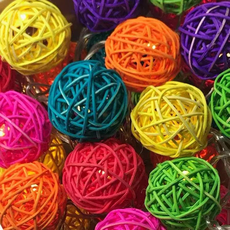 1 Set of Multi Coloured 5cm Rattan Cane 50 Ball Battery Powered LONG 5m String Lights Christmas Gift Home Wedding Party Bedroom Decoration Table Centrepiece - Image 6
