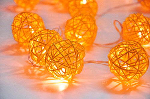 1 Set of Orange 5cm Rattan Cane 20 Ball Battery Powered 3m String Lights Christmas Gift Home Wedding Party Bedroom Decoration Table Centrepiece - Image 2