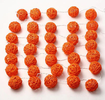 1 Set of Orange 5cm Rattan Cane 20 Ball Battery Powered 3m String Lights Christmas Gift Home Wedding Party Bedroom Decoration Table Centrepiece - Image 3