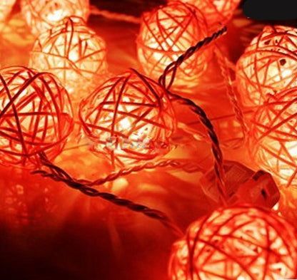 1 Set of Orange 5cm Rattan Cane 20 Ball Battery Powered 3m String Lights Christmas Gift Home Wedding Party Bedroom Decoration Table Centrepiece - Image 5
