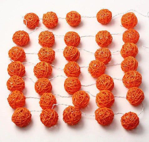 1 Set of Orange 5cm Rattan Cane 50 Ball Battery Powered LONG 5m String Lights Christmas Gift Home Wedding Party Bedroom Decoration Table Centrepiece - Image 3