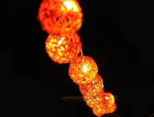 1 Set of Orange 5cm Rattan Cane 50 Ball Battery Powered LONG 5m String Lights Christmas Gift Home Wedding Party Bedroom Decoration Table Centrepiece - Image 6