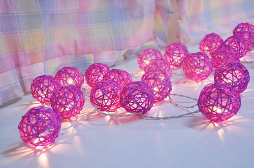 1 Set of Pink 5cm Rattan Cane 20 Ball Battery Powered 3m String Lights Christmas Gift Home Wedding Party Bedroom Decoration Table Centrepiece - Image 2