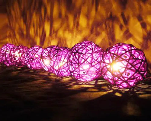 1 Set of Pink 5cm Rattan Cane 20 Ball Battery Powered 3m String Lights Christmas Gift Home Wedding Party Bedroom Decoration Table Centrepiece - Image 3