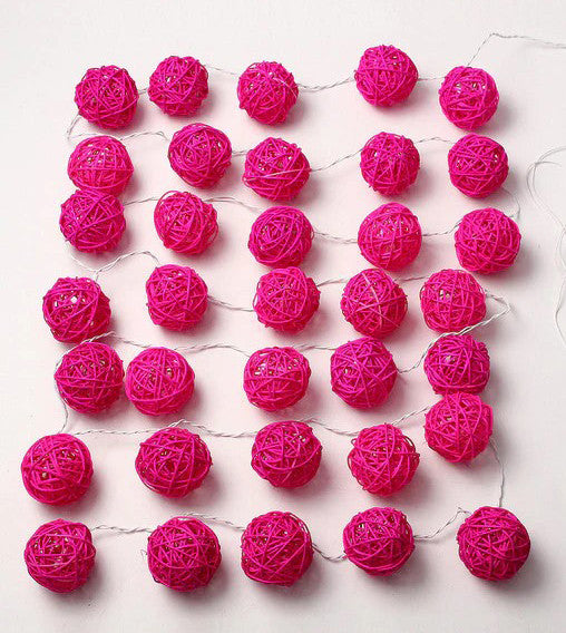 1 Set of Pink 5cm Rattan Cane 20 Ball Battery Powered 3m String Lights Christmas Gift Home Wedding Party Bedroom Decoration Table Centrepiece - Image 4