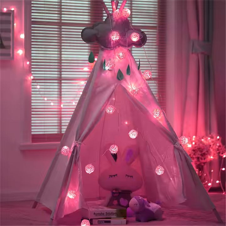 1 Set of Pink 5cm Rattan Cane 20 Ball Battery Powered 3m String Lights Christmas Gift Home Wedding Party Bedroom Decoration Table Centrepiece - Image 5