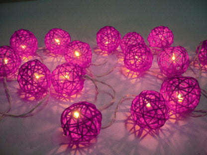 1 Set of Pink 5cm Rattan Cane 20 Ball Battery Powered 3m String Lights Christmas Gift Home Wedding Party Bedroom Decoration Table Centrepiece - Image 6
