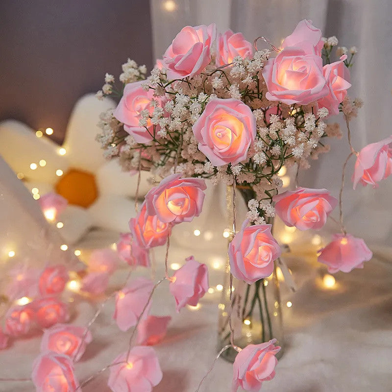 20 Pink Rose 3D Fairy Lights 3M String, Battery (AA) Indoor & Outdoor Decorations Wedding Valentines Romantic Room Table Lighting - Image 4