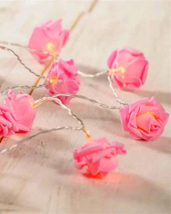 50 Pink Rose 3D Fairy Lights 5M LONG String, Battery (AA) Indoor & Outdoor Decorations Wedding Valentines Romantic Room Table Lighting - Image 6