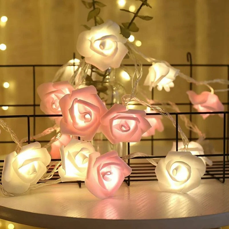 20 Pink n White Rose 3D Fairy Lights 3M String, Battery (AA) Indoor & Outdoor Decorations Wedding Valentines Romantic Room Table Lighting - Image 7