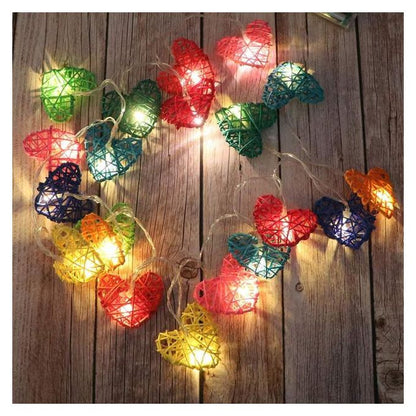 20 Rainbow 3D Hollowed Rattan Heart-Shaped 3M String Fairy Lights, Battery (AA) Indoor & Outdoor Decorations Birthday Kids Celebration PartyRoom Table Lighting - Image 3