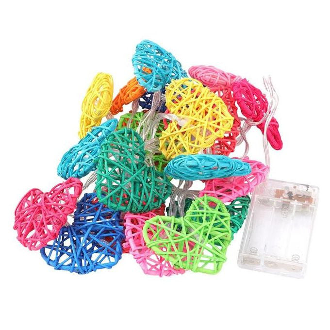 20 Rainbow 3D Hollowed Rattan Heart-Shaped 3M String Fairy Lights, Battery (AA) Indoor & Outdoor Decorations Birthday Kids Celebration PartyRoom Table Lighting - Image 4