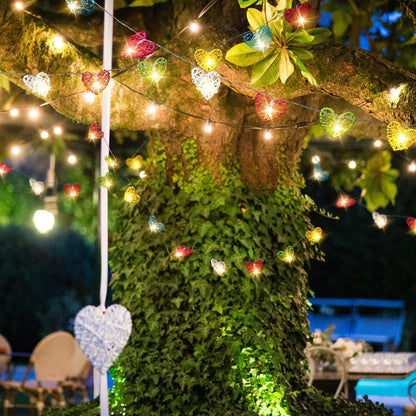 20 Rainbow 3D Hollowed Rattan Heart-Shaped 3M String Fairy Lights, Battery (AA) Indoor & Outdoor Decorations Birthday Kids Celebration PartyRoom Table Lighting - Image 6