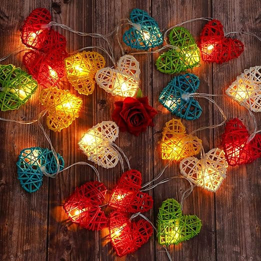 20 Rainbow 3D Hollowed Rattan Heart-Shaped 3M String Fairy Lights, Battery (AA) Indoor & Outdoor Decorations Birthday Kids Celebration PartyRoom Table Lighting - Image 7