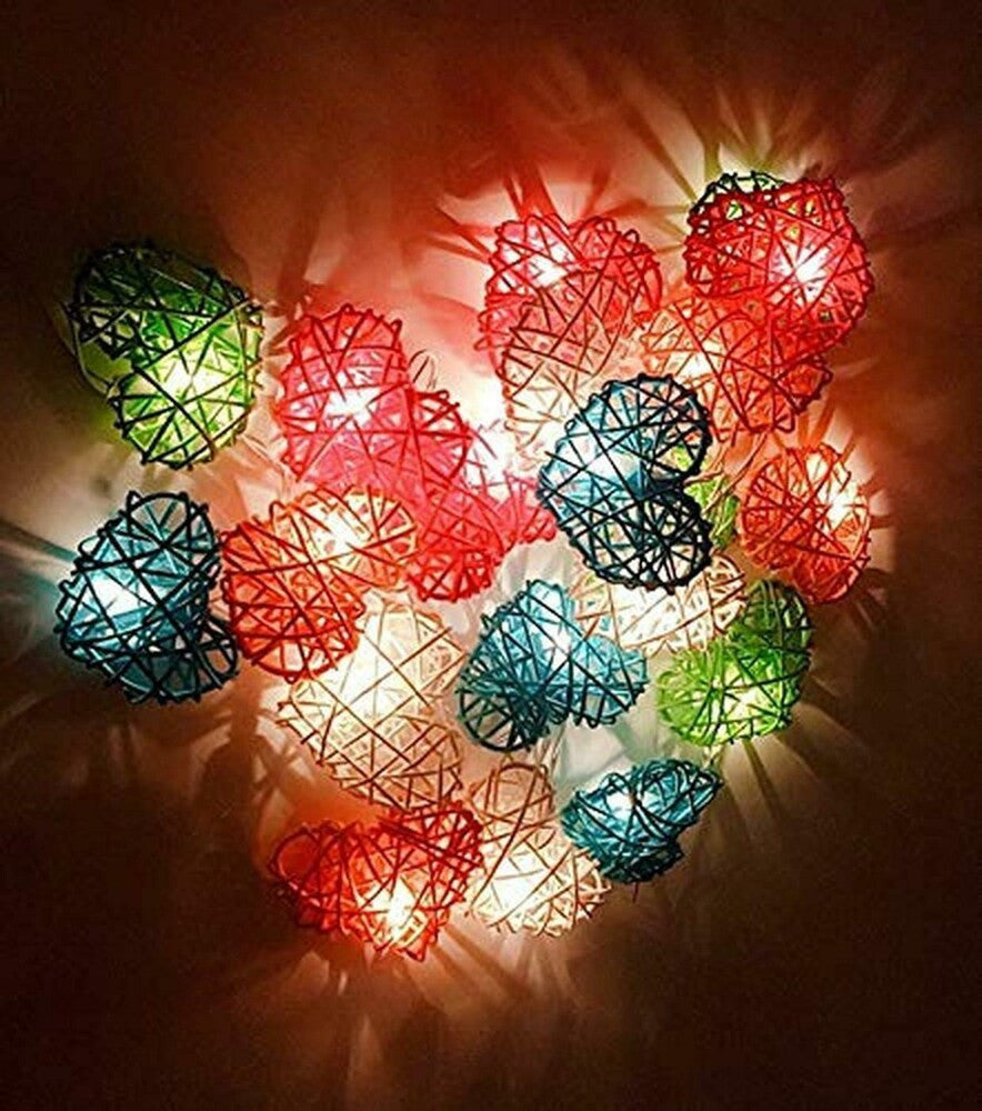 50 Rainbow 3D Hollowed Rattan Heart-Shaped 5M LONG String Fairy Lights, Battery (AA) Indoor & Outdoor Decorations Birthday Kids Celebration PartyRoom Table Lighting - Image 2