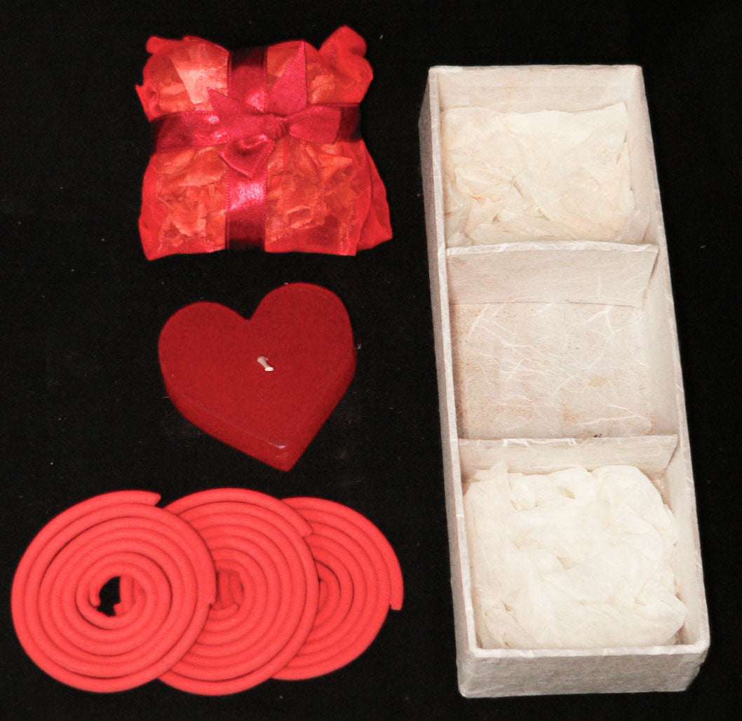 Red Heart Candle Spa Giftset - Red Heart candle, 3 Incense Coils, Pot Porri Satchet in Gift Box - Image 4
