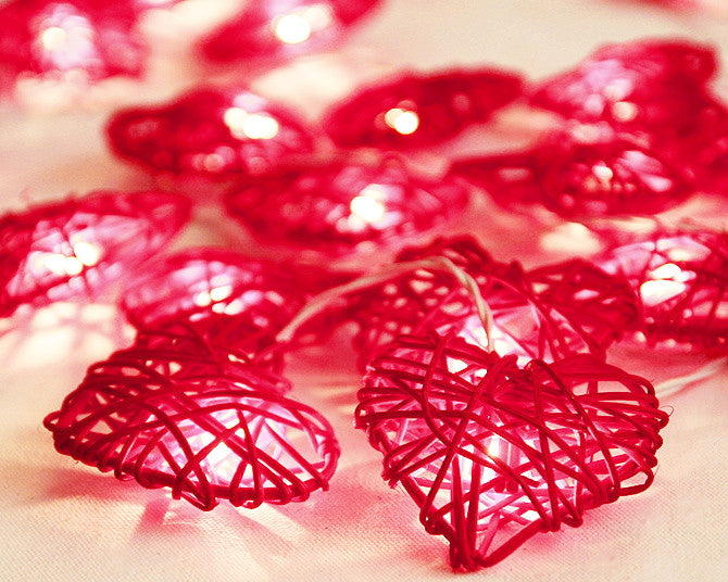 20 Red 3D Hollowed Rattan Heart-Shaped 3M String Fairy Lights, Battery (AA) Indoor & Outdoor Decorations Wedding Valentines Romantic Room Table Lighting - Image 5