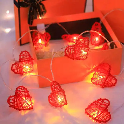50 Red 3D Hollowed Rattan Heart-Shaped 5M LONG String Fairy Lights, Battery (AA) Indoor & Outdoor Decorations Wedding Valentines Romantic Room Table Lighting - Image 2