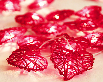 50 Red 3D Hollowed Rattan Heart-Shaped 5M LONG String Fairy Lights, Battery (AA) Indoor & Outdoor Decorations Wedding Valentines Romantic Room Table Lighting - Image 5
