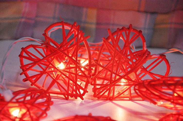 50 Red 3D Hollowed Rattan Heart-Shaped 5M LONG String Fairy Lights, Battery (AA) Indoor & Outdoor Decorations Wedding Valentines Romantic Room Table Lighting - Image 6
