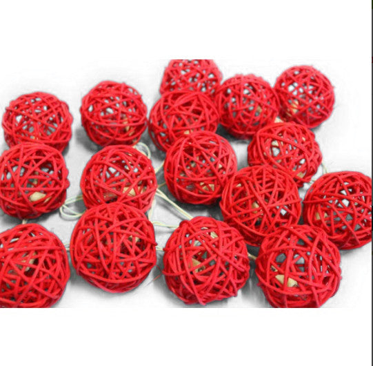 1 Set of Red 5cm Rattan Cane 20 Ball Battery Powered 3m String Lights Christmas Gift Home Wedding Party Bedroom Decoration Table Centrepiece - Image 2