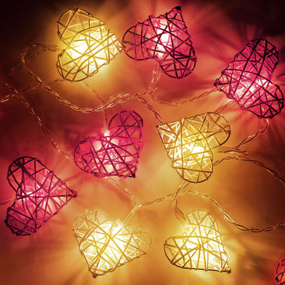 20 Red and White 3D Hollowed Rattan Heart-Shaped 3M String Fairy Lights, Battery (AA) Indoor & Outdoor Decorations Wedding Valentines Romantic Room Table Lighting - Image 6