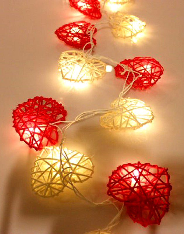 50 Red and White 3D Hollowed Rattan Heart-Shaped 5M LONG String Fairy Lights, Battery (AA) Indoor & Outdoor Decorations Wedding Valentines Romantic Room Table Lighting - Image 8