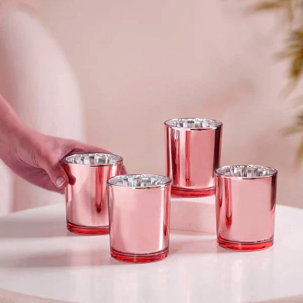 10 Pack Rose Gold Pink Votive Tealight Candle Holders Valentines Day Mercury  Wedding Decor Glass Candlestick Party Decorations Bridal Baby Shower Event - Image 3