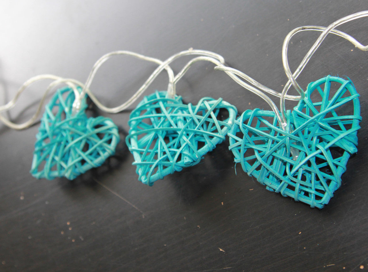 20 Turquoise Blue 3D Hollowed Rattan Heart-Shaped 3M String Fairy Lights, Battery (AA) Indoor & Outdoor Decorations Birthday Kids Celebration PartyRoom Table Lighting - Image 2