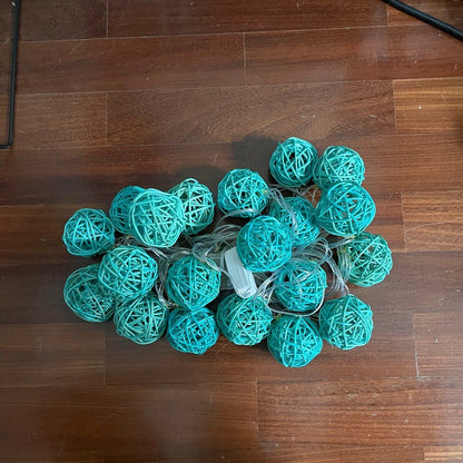 1 Set of Turquoise Blue 5cm Rattan Cane 50 Ball Battery Powered LONG 5m String Lights Christmas Gift Home Wedding Party Bedroom Decoration Table Centrepiece - Image 4