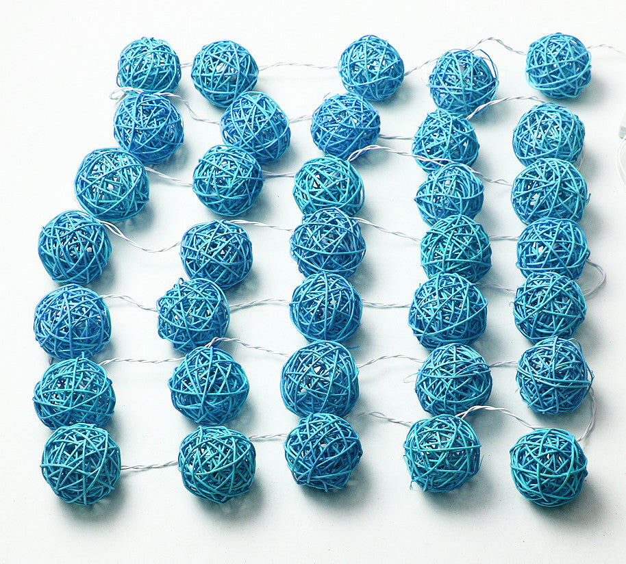 1 Set of Turquoise Blue 5cm Rattan Cane 50 Ball Battery Powered LONG 5m String Lights Christmas Gift Home Wedding Party Bedroom Decoration Table Centrepiece - Image 5