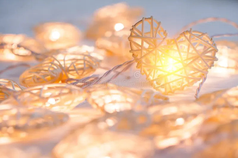 20 White 3D Hollowed Rattan Heart-Shaped 3M String Fairy Lights, Battery (AA) Indoor & Outdoor Decorations Wedding Valentines Romantic Room Table Lighting - Image 2