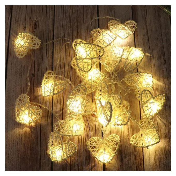 20 White 3D Hollowed Rattan Heart-Shaped 3M String Fairy Lights, Battery (AA) Indoor & Outdoor Decorations Wedding Valentines Romantic Room Table Lighting - Image 5