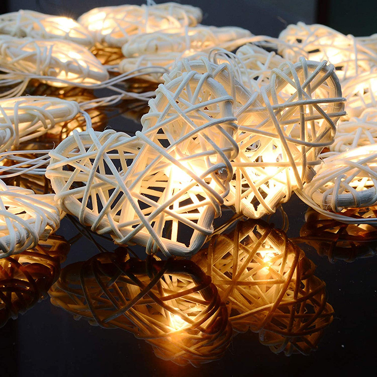 20 White 3D Hollowed Rattan Heart-Shaped 3M String Fairy Lights, Battery (AA) Indoor & Outdoor Decorations Wedding Valentines Romantic Room Table Lighting - Image 7