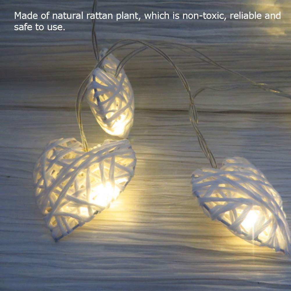 50 White 3D Hollowed Rattan Heart-Shaped 5M LONG String Fairy Lights, Battery (AA) Indoor & Outdoor Decorations Wedding Valentines Romantic Room Table Lighting - Image 3