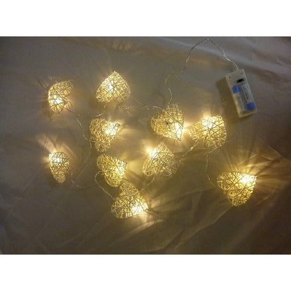 50 White 3D Hollowed Rattan Heart-Shaped 5M LONG String Fairy Lights, Battery (AA) Indoor & Outdoor Decorations Wedding Valentines Romantic Room Table Lighting - Image 4