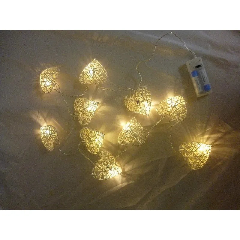 50 White 3D Hollowed Rattan Heart-Shaped 5M LONG String Fairy Lights, Battery (AA) Indoor & Outdoor Decorations Wedding Valentines Romantic Room Table Lighting - Image 4