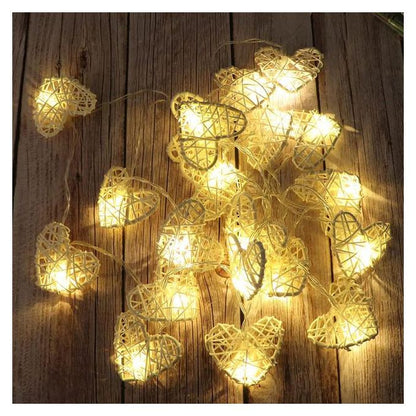 50 White 3D Hollowed Rattan Heart-Shaped 5M LONG String Fairy Lights, Battery (AA) Indoor & Outdoor Decorations Wedding Valentines Romantic Room Table Lighting - Image 5