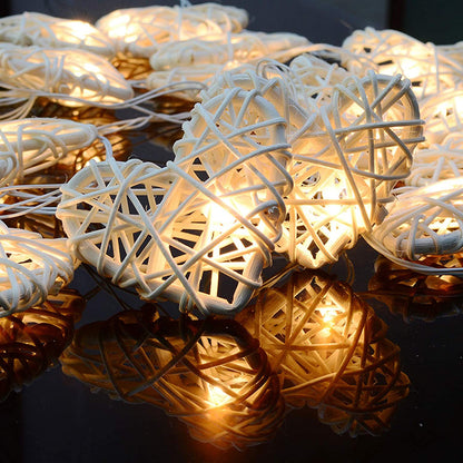 50 White 3D Hollowed Rattan Heart-Shaped 5M LONG String Fairy Lights, Battery (AA) Indoor & Outdoor Decorations Wedding Valentines Romantic Room Table Lighting - Image 7