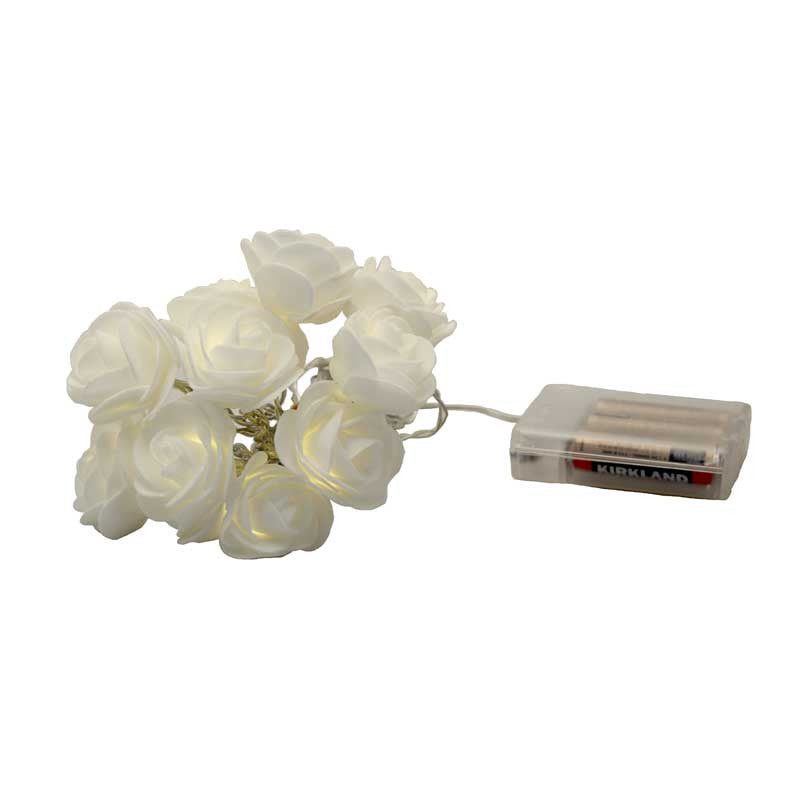 20 White Rose 3D Fairy Lights 3M String, Battery (AA) Indoor & Outdoor Decorations Wedding Valentines Romantic Room Table Lighting - Image 2