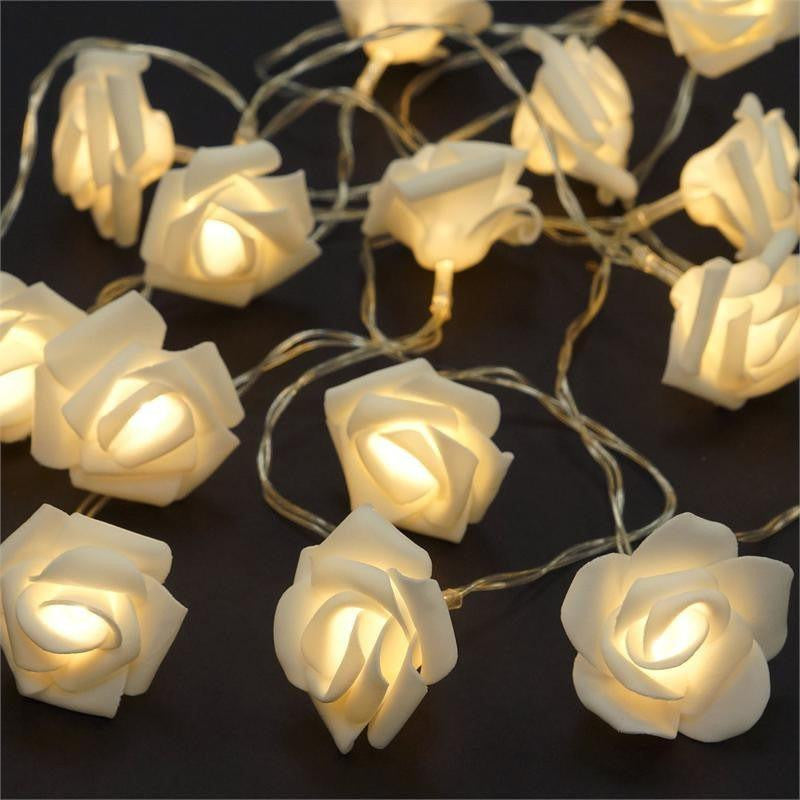 20 White Rose 3D Fairy Lights 3M String, Battery (AA) Indoor & Outdoor Decorations Wedding Valentines Romantic Room Table Lighting - Image 4