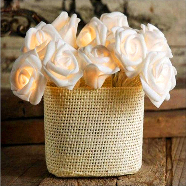 20 White Rose 3D Fairy Lights 3M String, Battery (AA) Indoor & Outdoor Decorations Wedding Valentines Romantic Room Table Lighting - Image 6