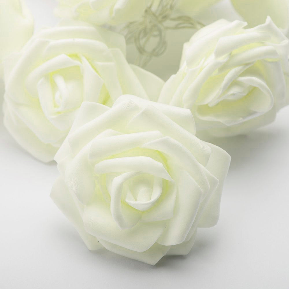20 White Rose 3D Fairy Lights 3M String, Battery (AA) Indoor & Outdoor Decorations Wedding Valentines Romantic Room Table Lighting - Image 7
