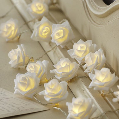 20 White Rose 3D Fairy Lights 3M String, Battery (AA) Indoor & Outdoor Decorations Wedding Valentines Romantic Room Table Lighting - Image 8