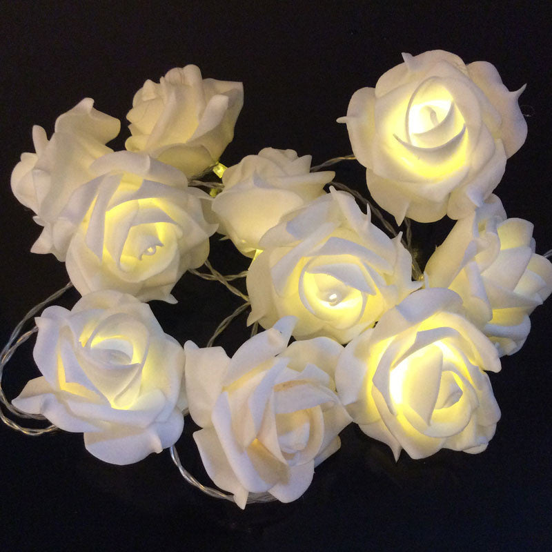 20 White Rose 3D Fairy Lights 3M String, Battery (AA) Indoor & Outdoor Decorations Wedding Valentines Romantic Room Table Lighting - Image 9