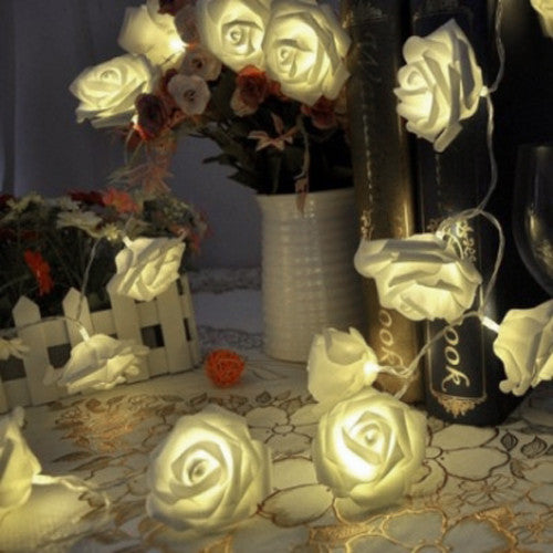 50 White Rose 3D Fairy Lights 5M LONG String, Battery (AA) Indoor & Outdoor Decorations Wedding Valentines Romantic Room Table Lighting - Image 5