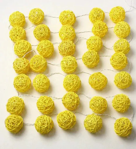 1 Set of Yellow 5cm Rattan Cane 50 Ball Battery Power LONG 5m String Lights Christmas Gift Home Wedding Party Bedroom Decoration Table Centrepiece - Image 2